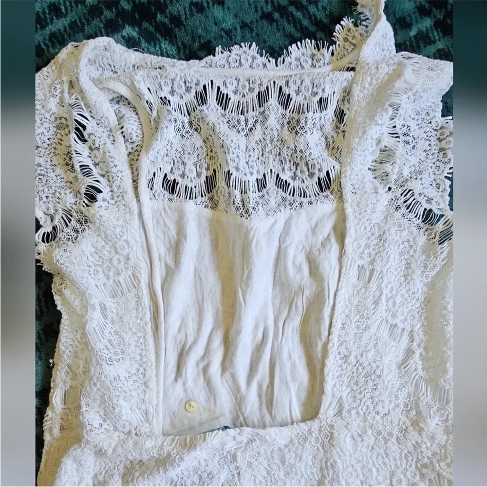Free People Ivory Lace Mini Dress Open Back NWT Romantic Cottagecore Size Large
